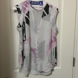 Vince Camuto White Sleeveless Geometric Print Camisole with Pink & Black Accents